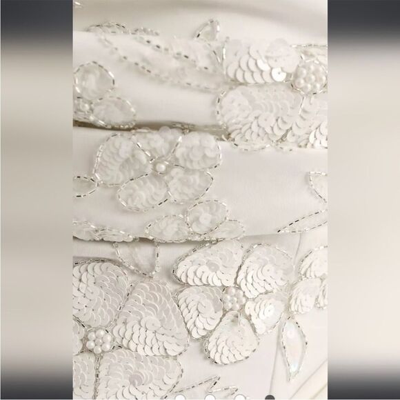 ASOS design Tall Bardot Puff Sleeves White Off-Shoulder Dress w/ Sequins 4 NWT - Picture 3 of 8